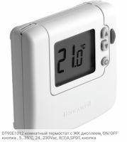 DT90E1012 комнатный термостат с ЖК дисплеем, ON/OFF кнопка , 5…35°С, 24…230Vac, 8(3)A,SPDT, кнопка